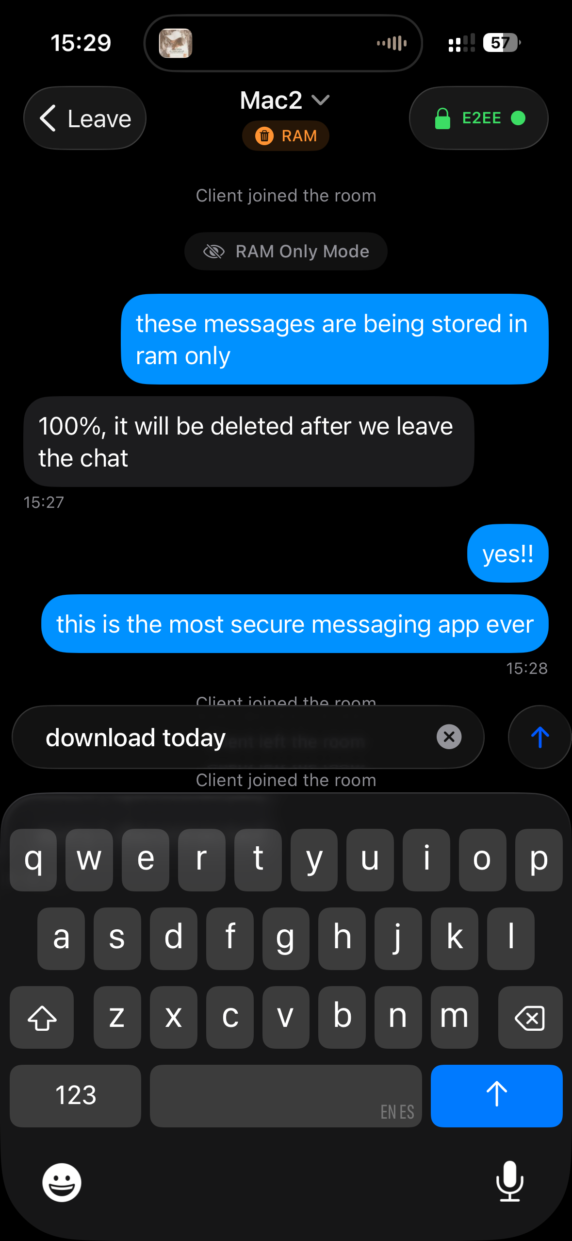 Encrypted chat interface