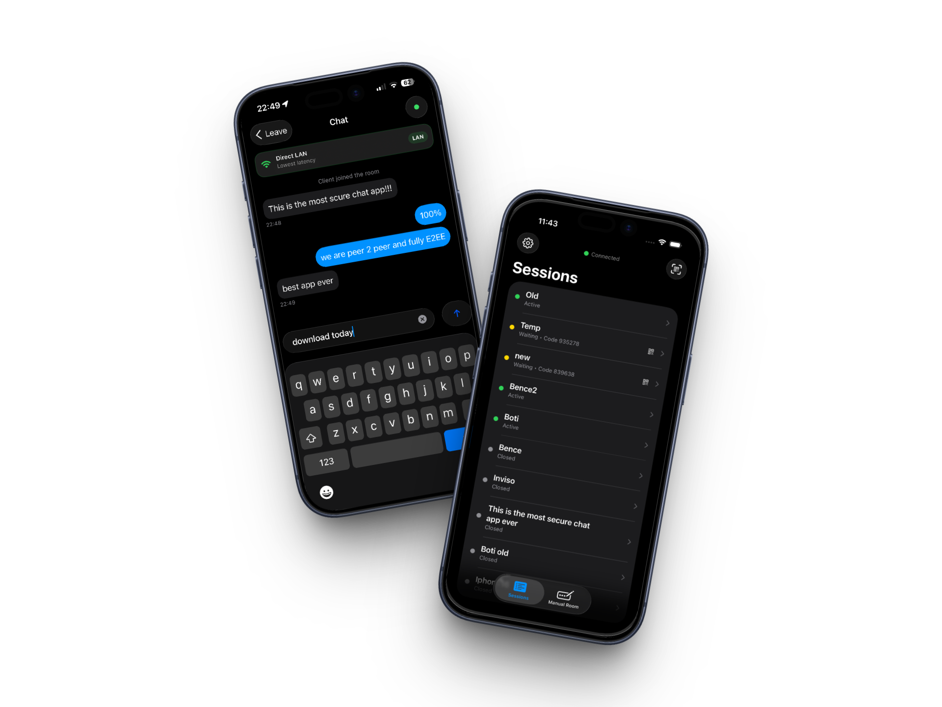 Inviso app interface showing P2P encrypted chat