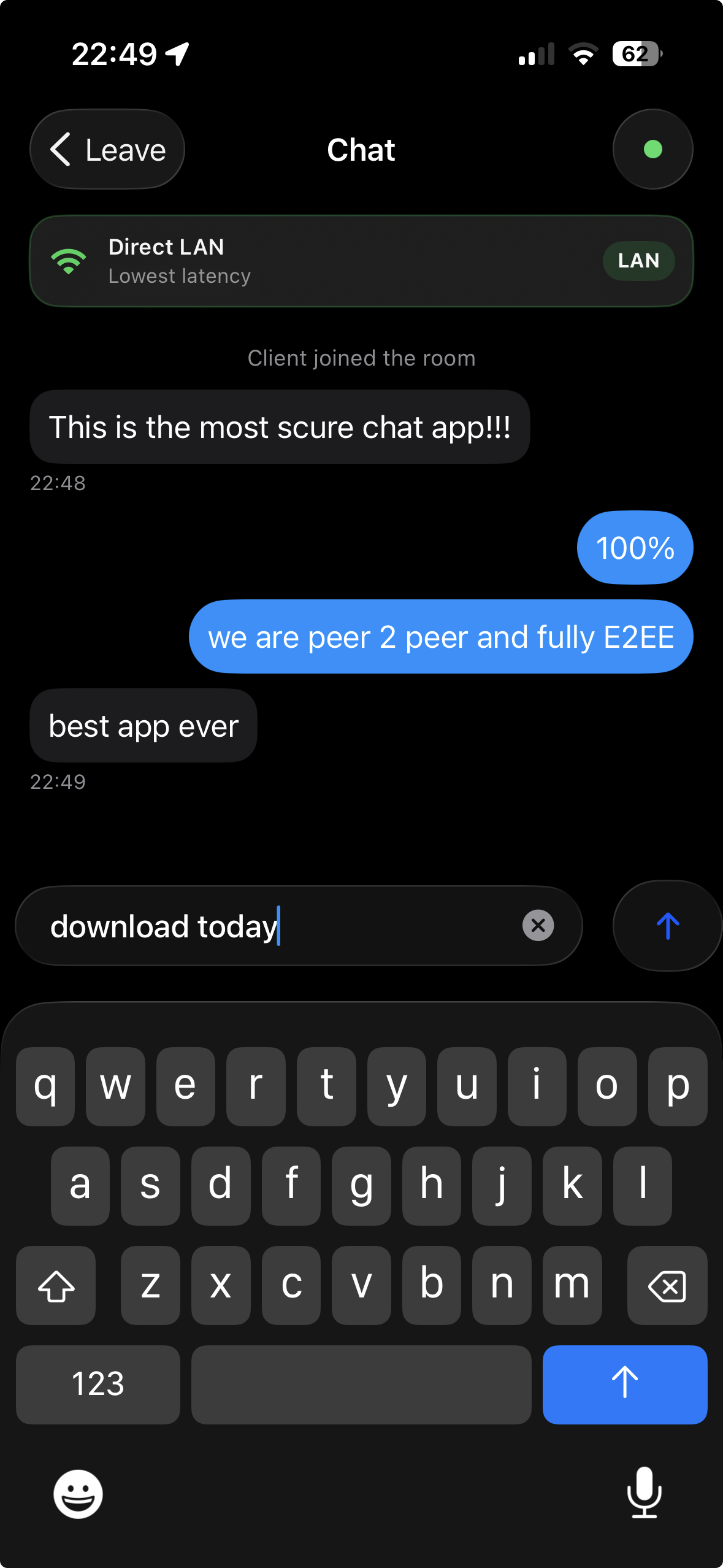 Peer-to-peer encrypted chat interface